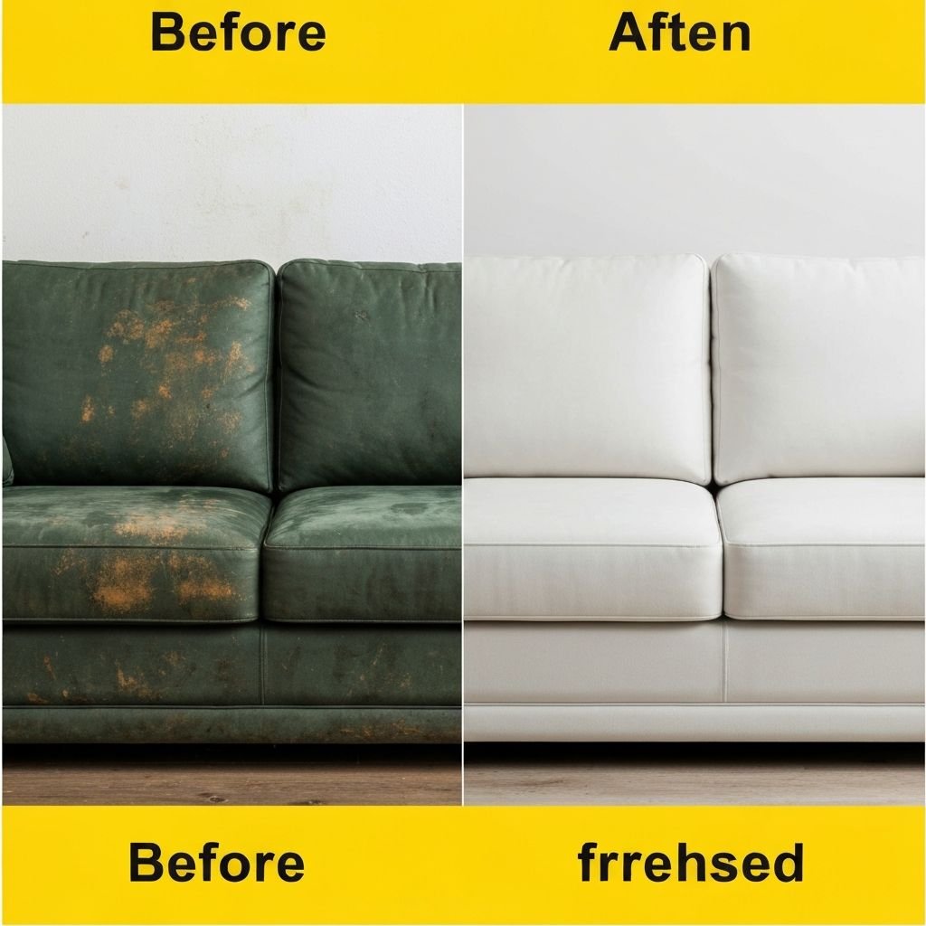 Sofa before and after cleaning